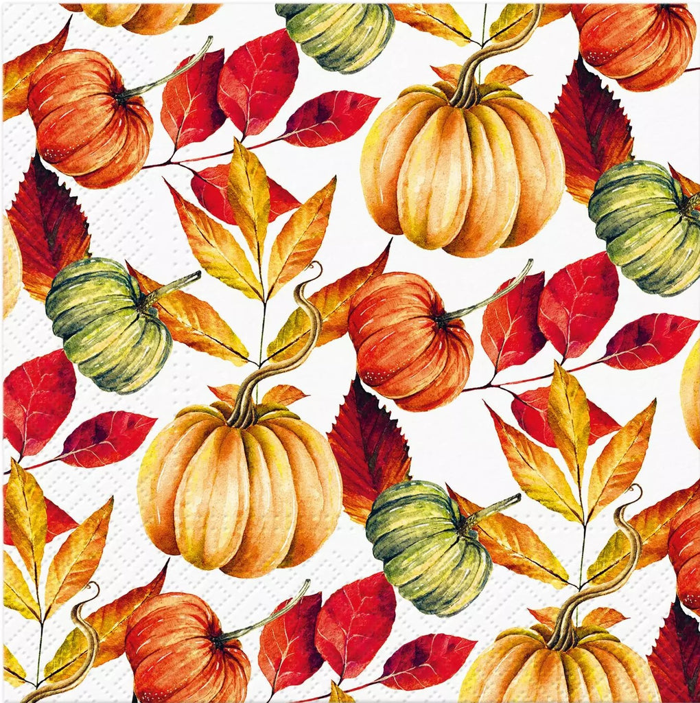 orange pumpkins in autumn leaves of red on white  Decoupage Napkins