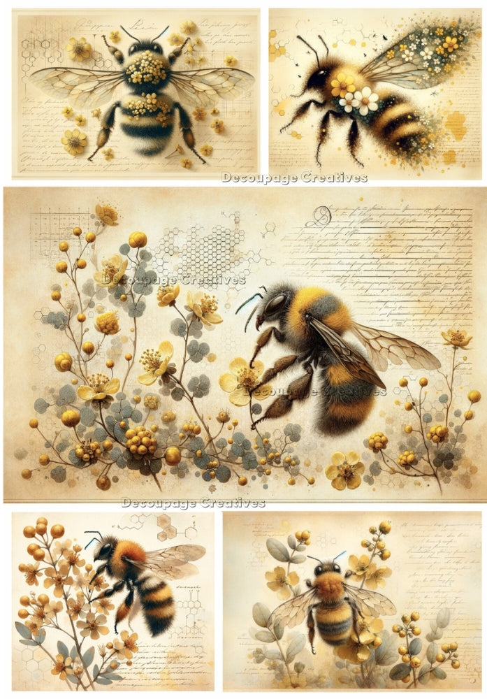 bees on vintage parchment paper Decoupage Creatives Rice Paper