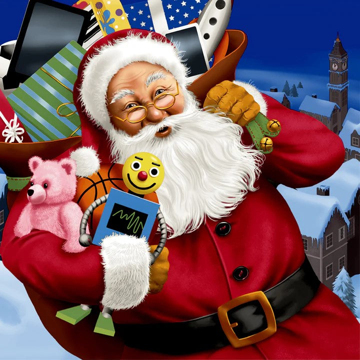 Santa with pink toy bear and brown bag of toys  Decoupage Napkins