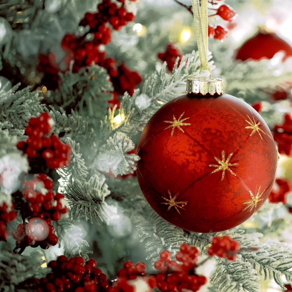 red Christmas bauble on a frosted tree limb Decoupage Napkins