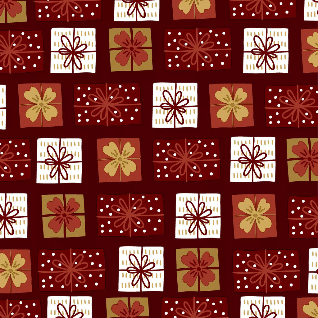 Christmas presents with red and gold bows on maroon Decoupage Napkins