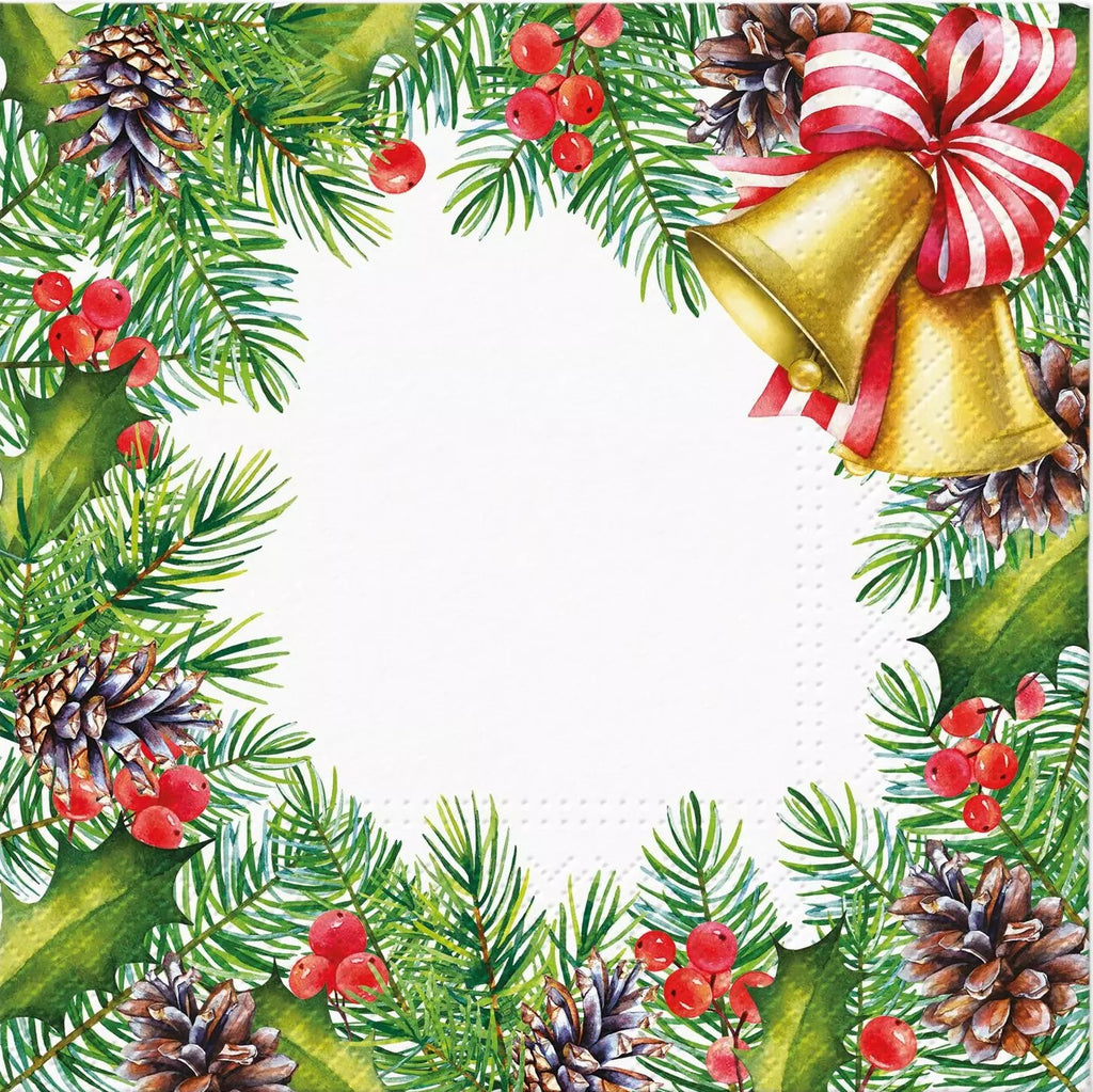 Christmas wreath with gold belles on white  Decoupage Napkins
