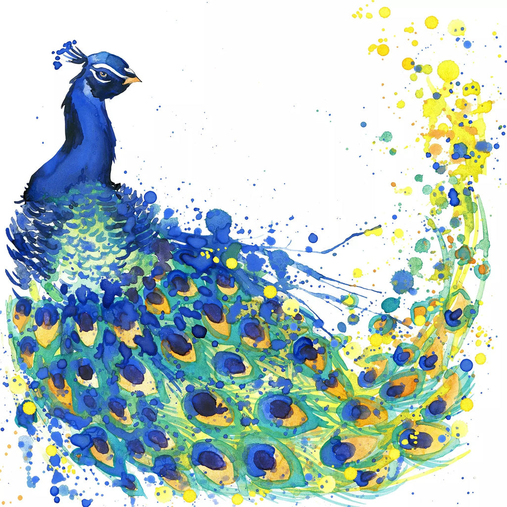 blue peacock with blue and yellow feathers on white Decoupage Napkins