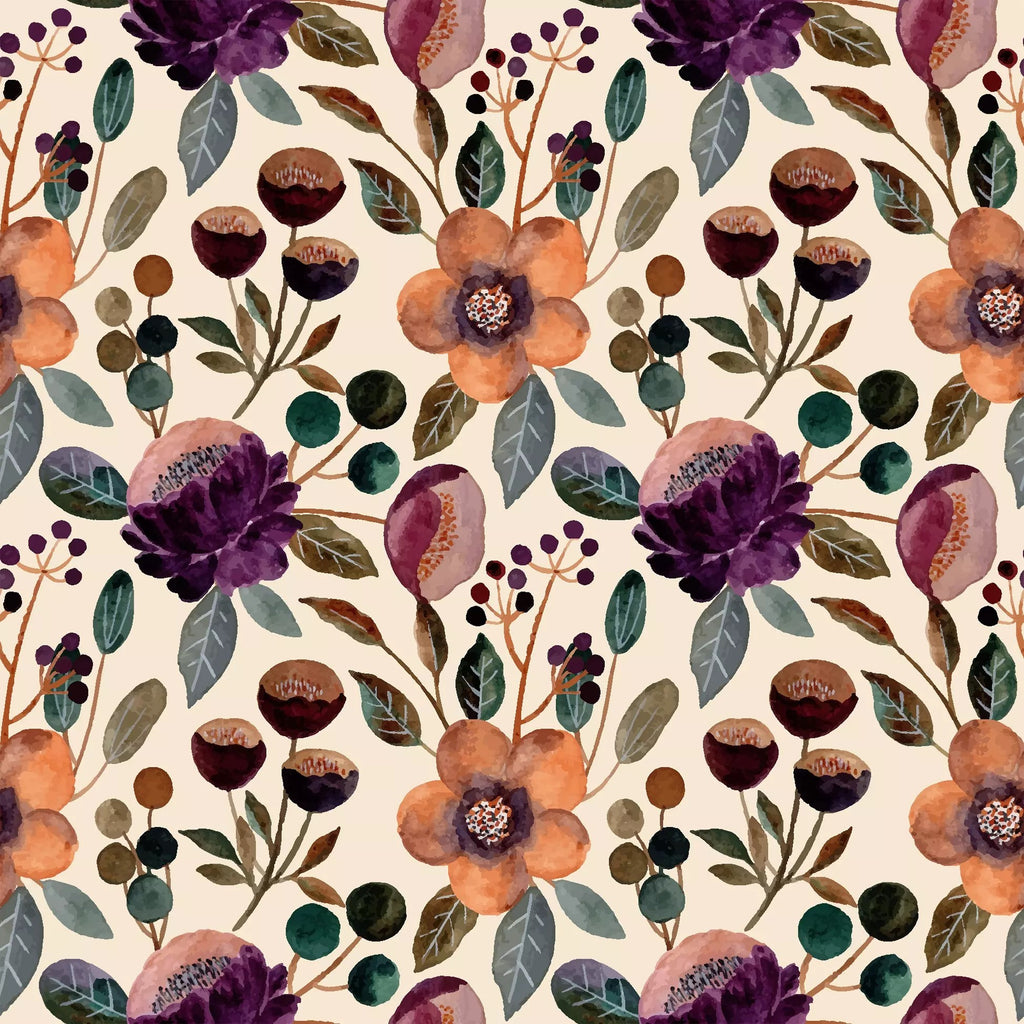 orange and violet floral pattern on cream Decoupage Napkins