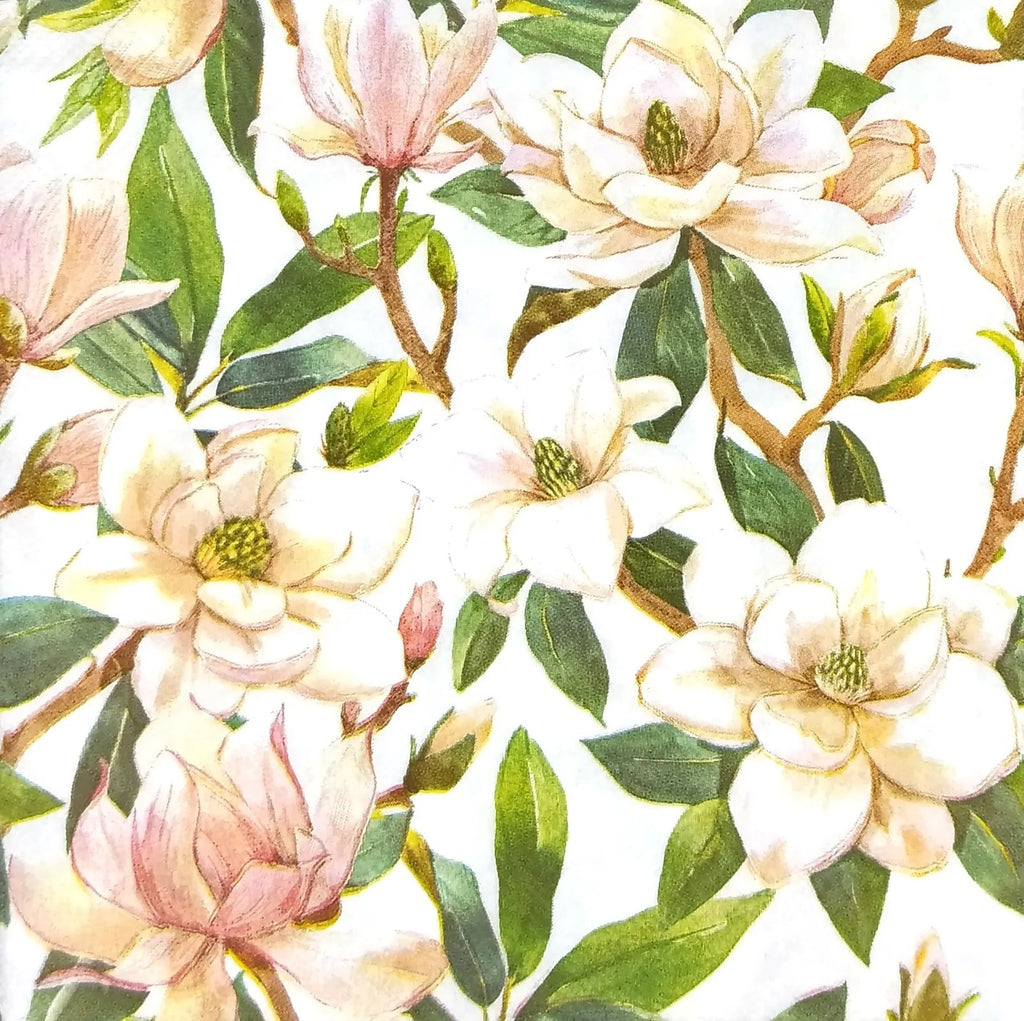 Pink Magnolia blossom and green leaves  Decoupage Napkins