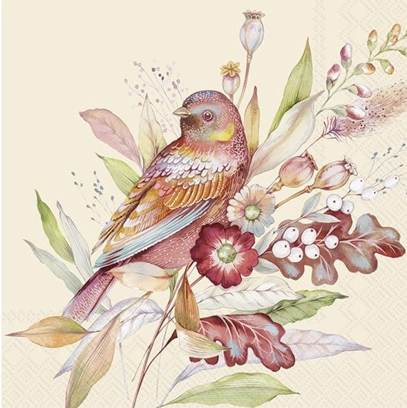 pink bird on red and pink branch on cream  Decoupage Napkins