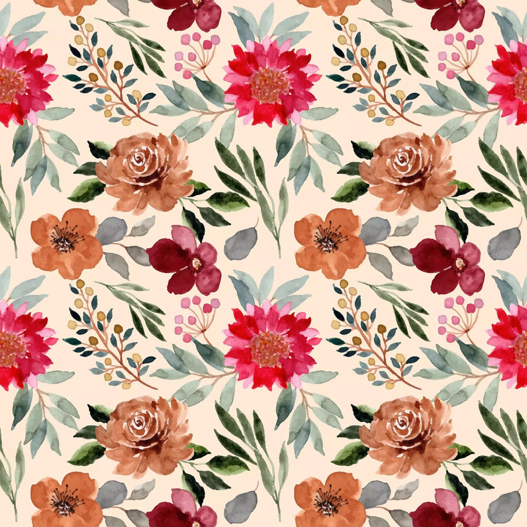 red and brown blossoms on cream  Decoupage Napkins