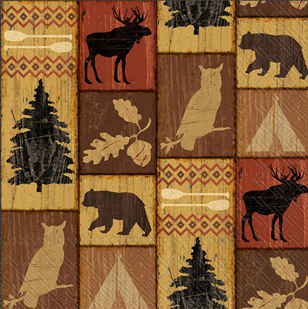 patchwork of animals and tree shadows on wood  Decoupage Napkins