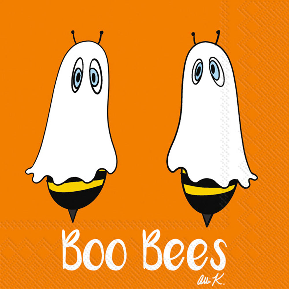 two bees with white sheets and eyes cut out with words boo bees on orange Decoupage Napkins