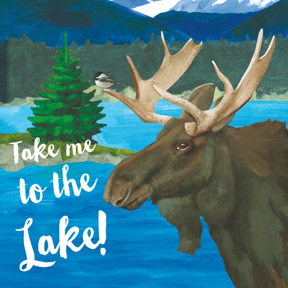 mose at mountain lake with words saying take me to the lake Decoupage Napkins