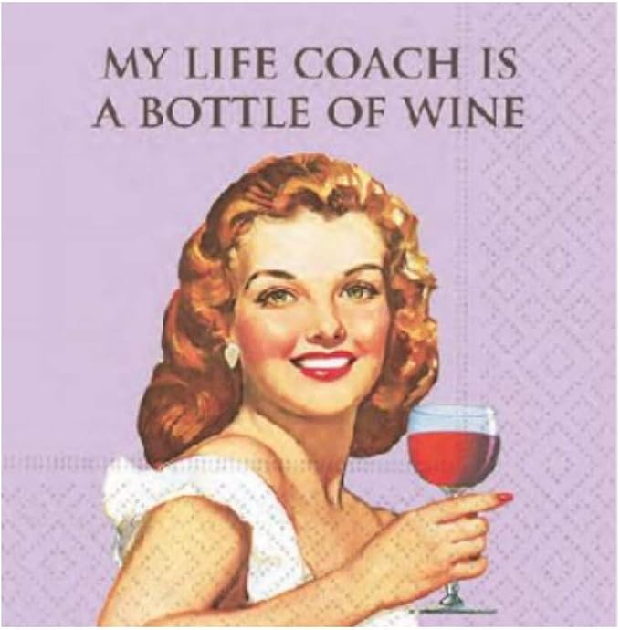 vintage 50 woman holding wine with words saying my life coach is a bottle of wine Decoupage Napkins