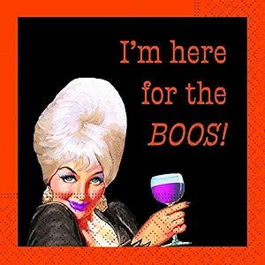 halloween napkin of lady saying i'm here for the BOOS! with wine glass Decoupage Napkins