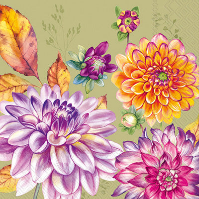 Bright purple orange florals Autumn themed paper napkin for decoupage. 