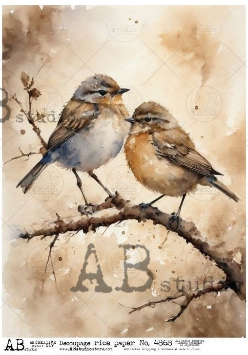 yellow and white birds on a branch AB Studio Rice Papers