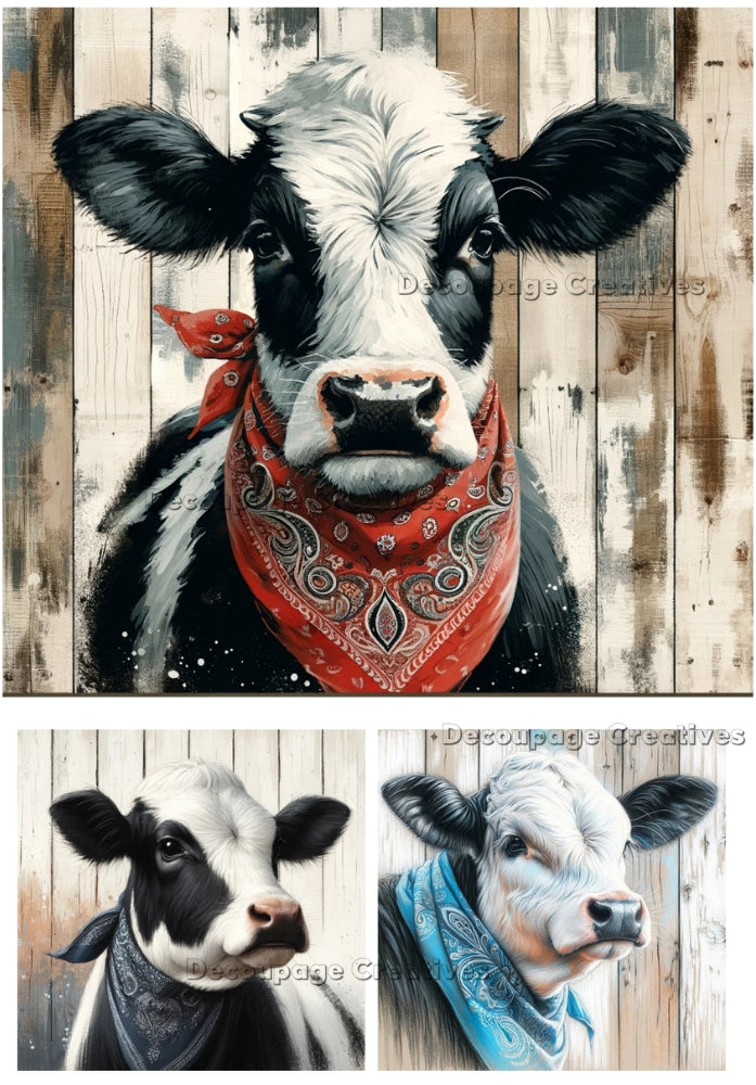 cows with bandanas in red blue and black Decoupage Creatives Rice Paper
