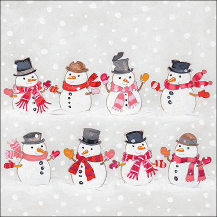 Snowmen wearing black hats and red scarves and mittens from DecoupageNapkins.com