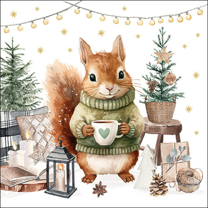 Squirrel in green sweater from DecoupageNapkins.com