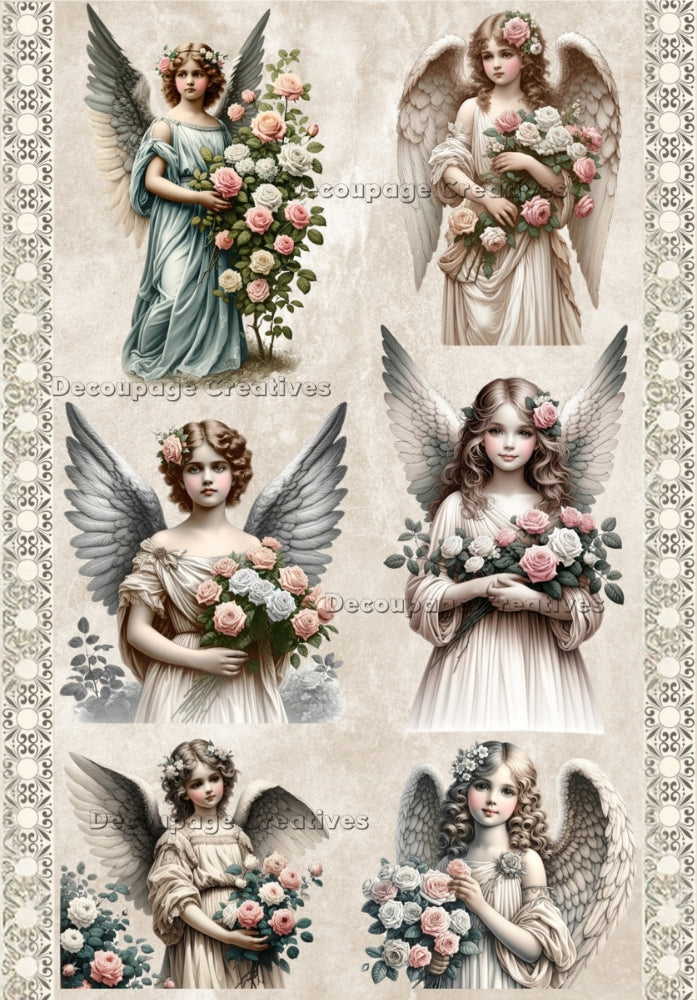vintage angels holding flowers Decoupage Creatives Rice Paper