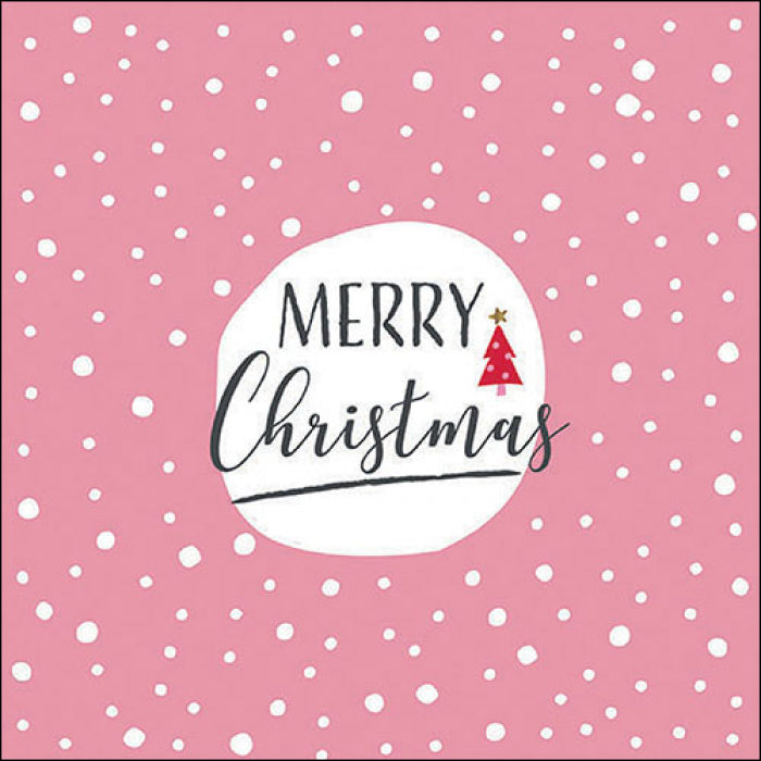 Merry Christmas on pink with white polka dots from DecoupageNapkins.com