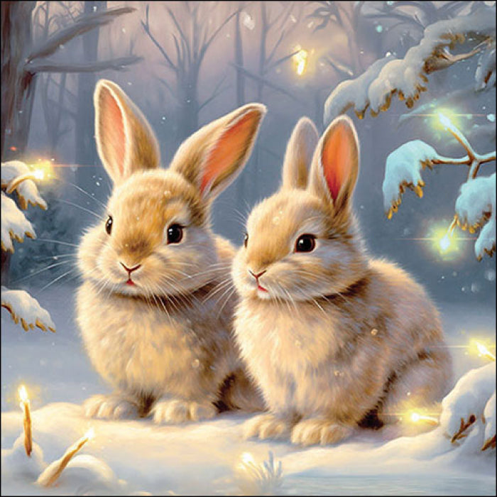 Snow rabbits in forest from DecoupageNapkins.com