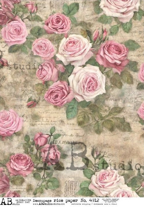 pink roses and green leaves AB Studio Rice Papers