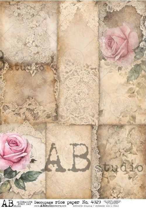 background tiles with red roses AB Studio Rice Papers