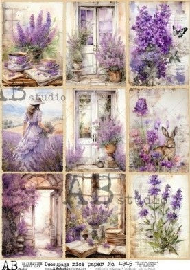 purple flowers in 9 frames AB Studio Rice Papers