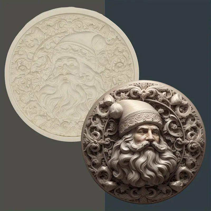 Silicone Craft Accent Mold. Santa medallion with flourishes