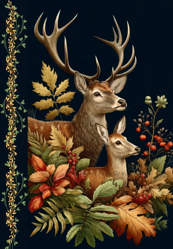 stag and deer on dark blue background Decoupage Creatives Rice Paper