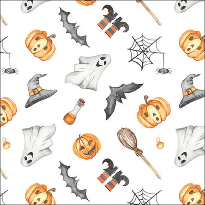 orange pumpkins with white ghosts black hats and bats from DecoupageNapkins.com