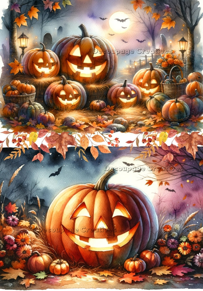 halloween pumpkins in fall yard Decoupage Creatives Rice Paper