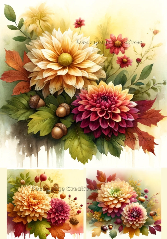 harvest flowers of yellow and red and pink Decoupage Creatives Rice Paper