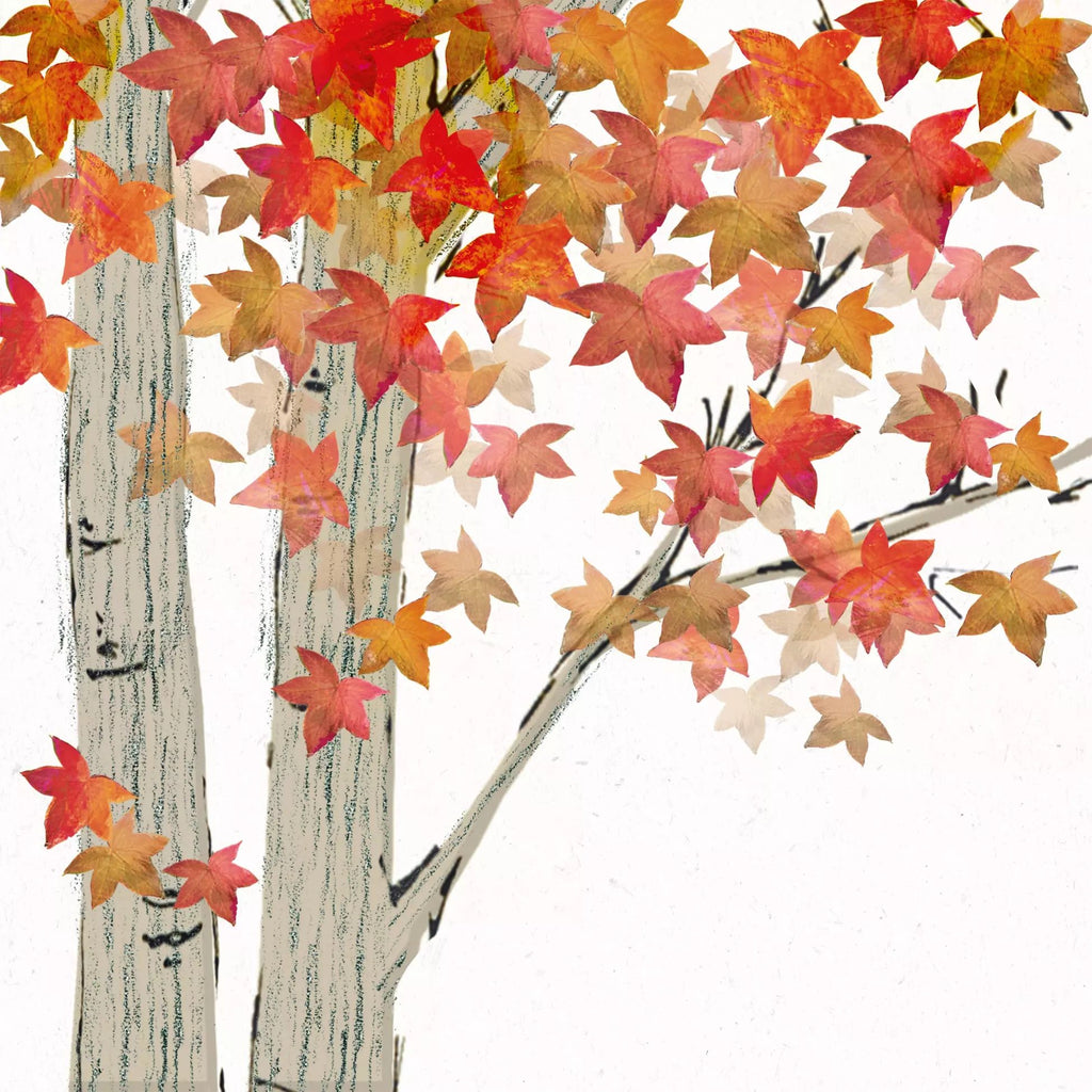 Tree with orange maple leaves in Autumn.