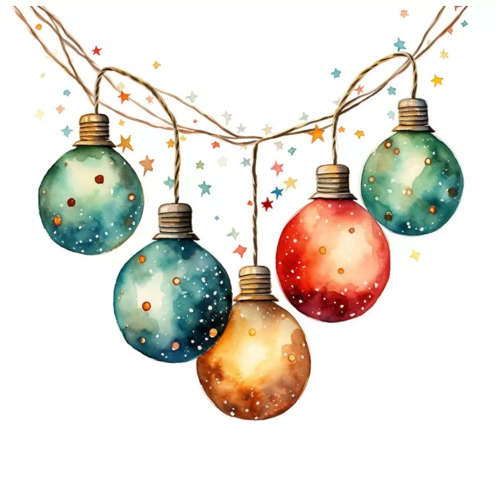String of colorful light bulbs with a white background