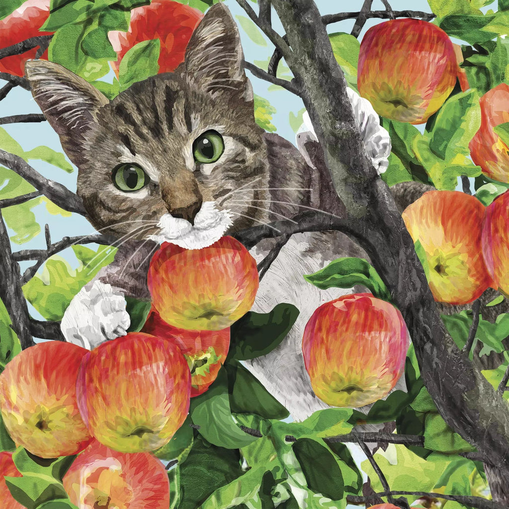 Cat among apples in a tree