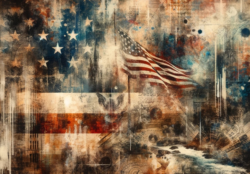 Grunge 4th of the july background with flags Decoupage Creatives Rice Paper