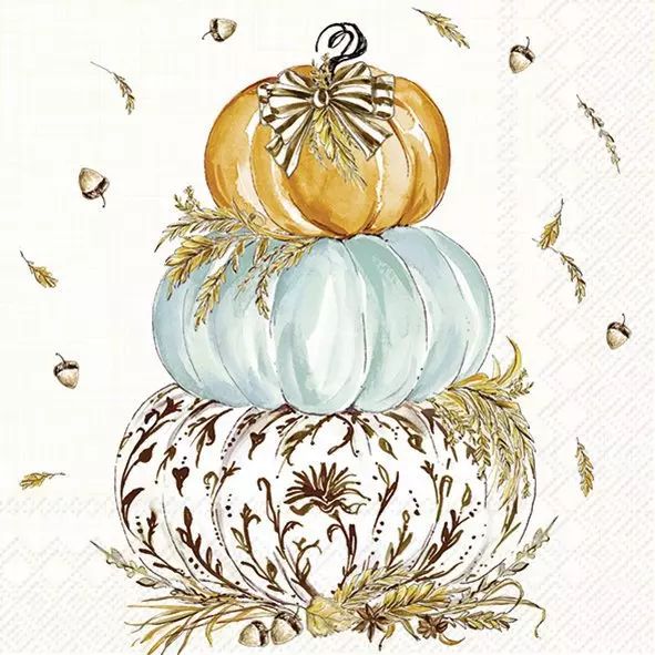 Decorative paper napkin with pumpkins and autumn elements on a white background