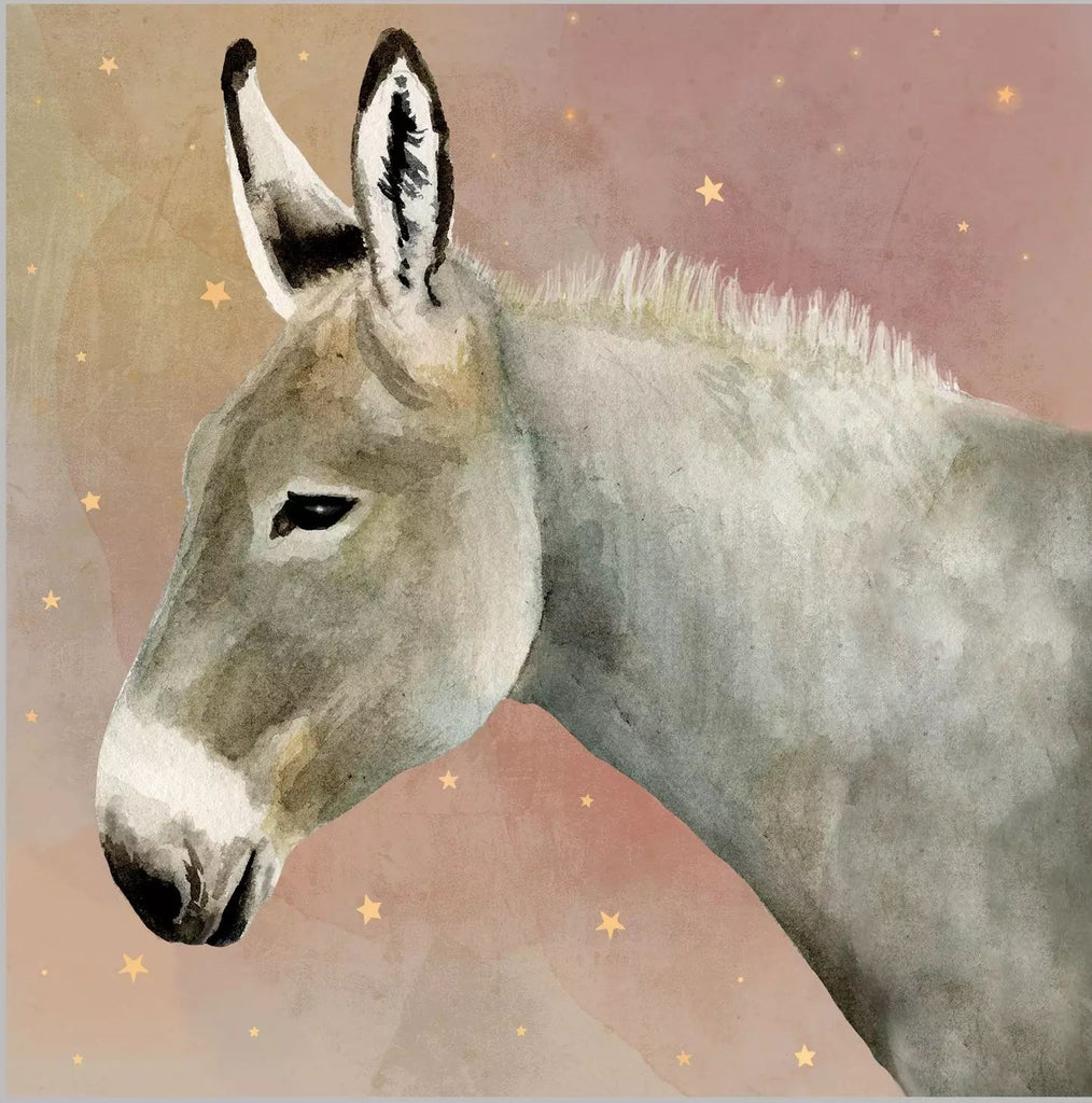 Illustration of a donkey with a soft, pastel background