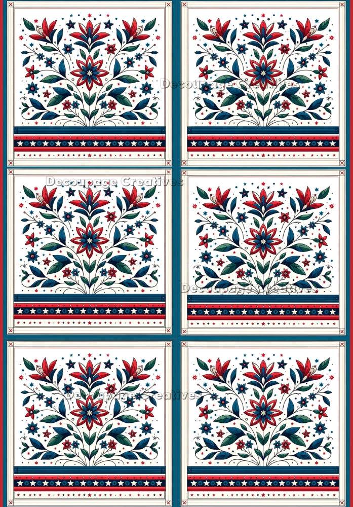 red white and  blue patriot flowers and leaves Decoupage Creatives Rice Paper