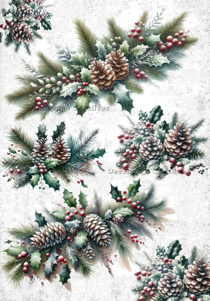 pine cones on holly branch Decoupage Creatives Rice Paper