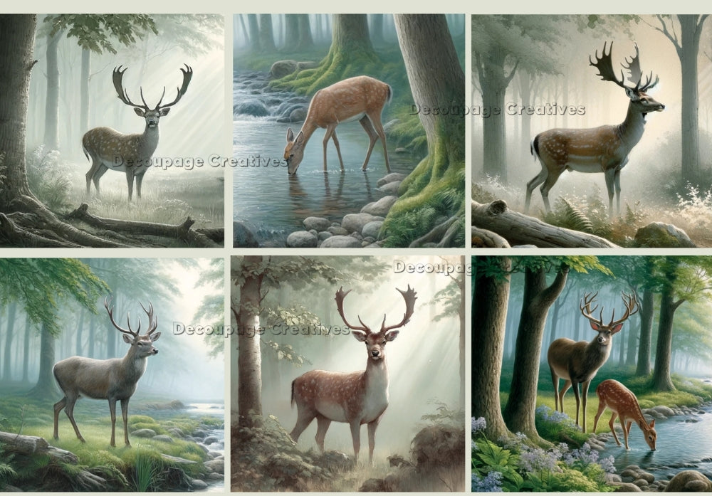 Stag and deer in forest Decoupage Creatives Rice Paper
