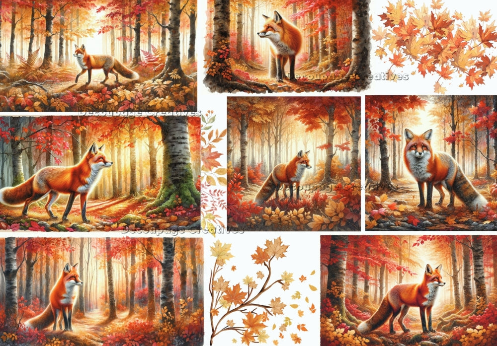 red fox in a fall forest Decoupage Creatives Rice Paper