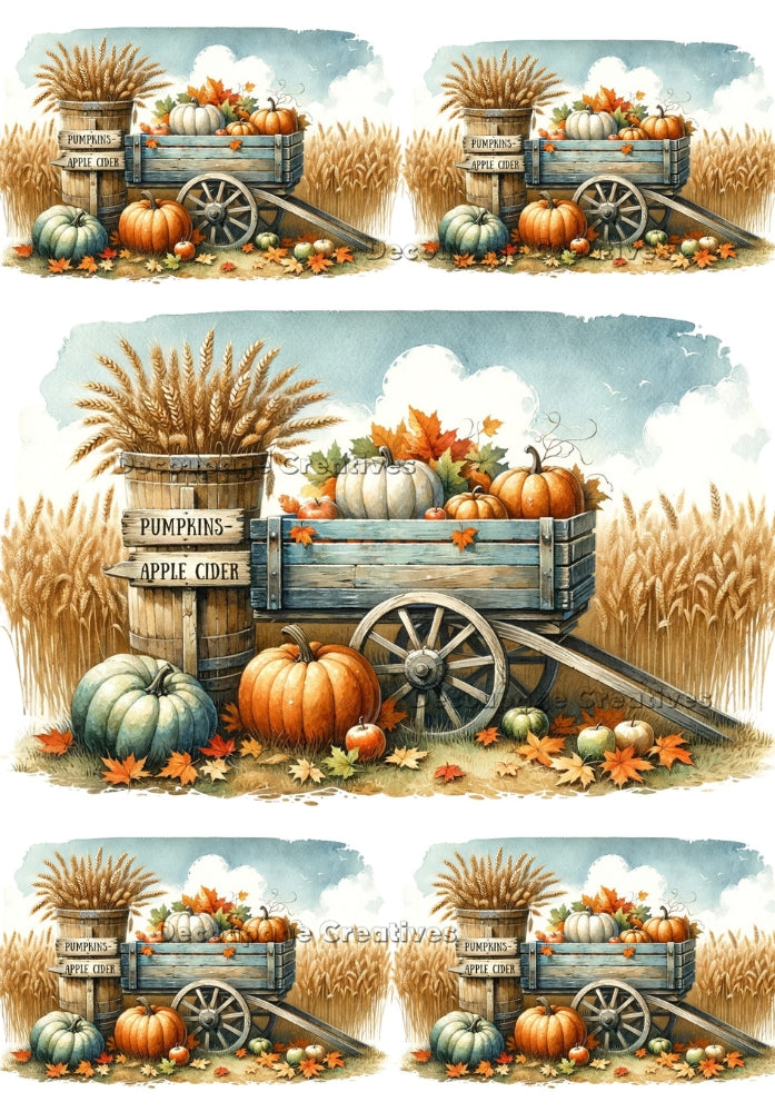 pumpkin cart in wheat field with pumpkin Decoupage Creatives Rice Paper