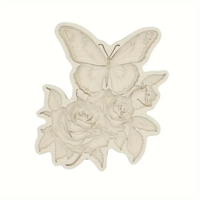 Silicone Craft Accent Mold. Butterfly on three roses.