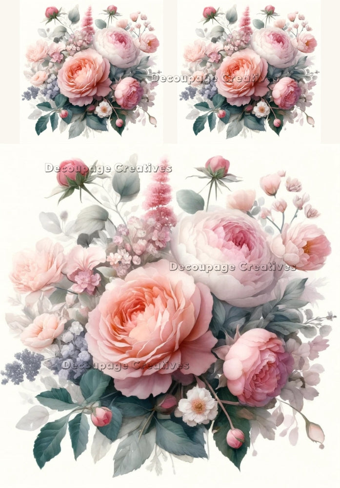 Pink roses in boquets Decoupage Creatives