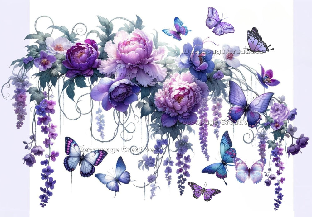 purple flower tendrils with butterflies Decoupage Creatives