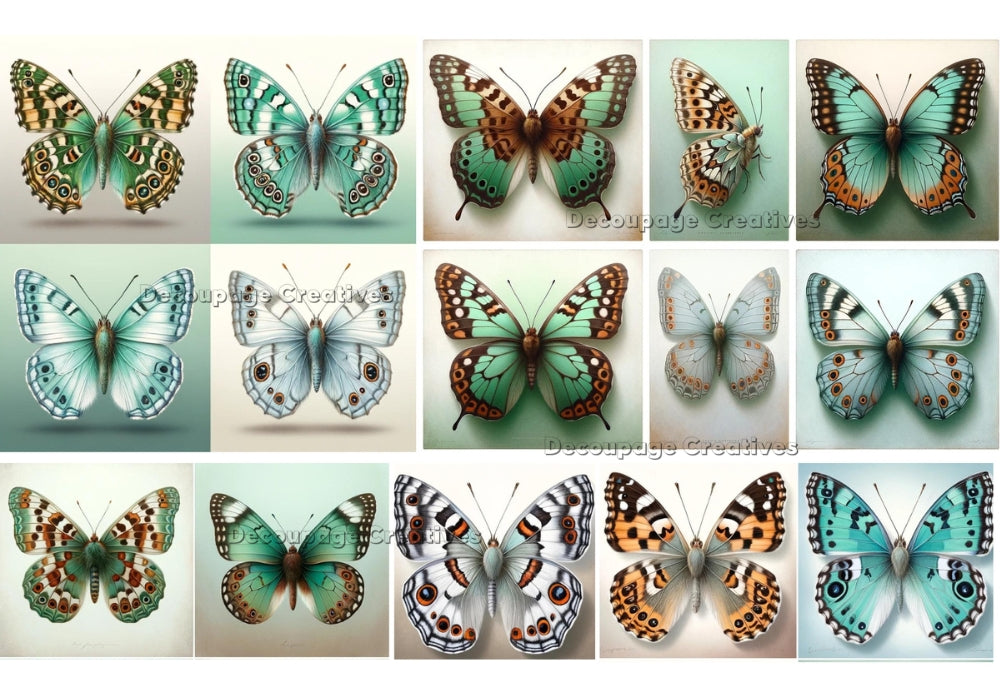 vintage butterfly collection with blue green and orange butterflies  Decoupage Creatives