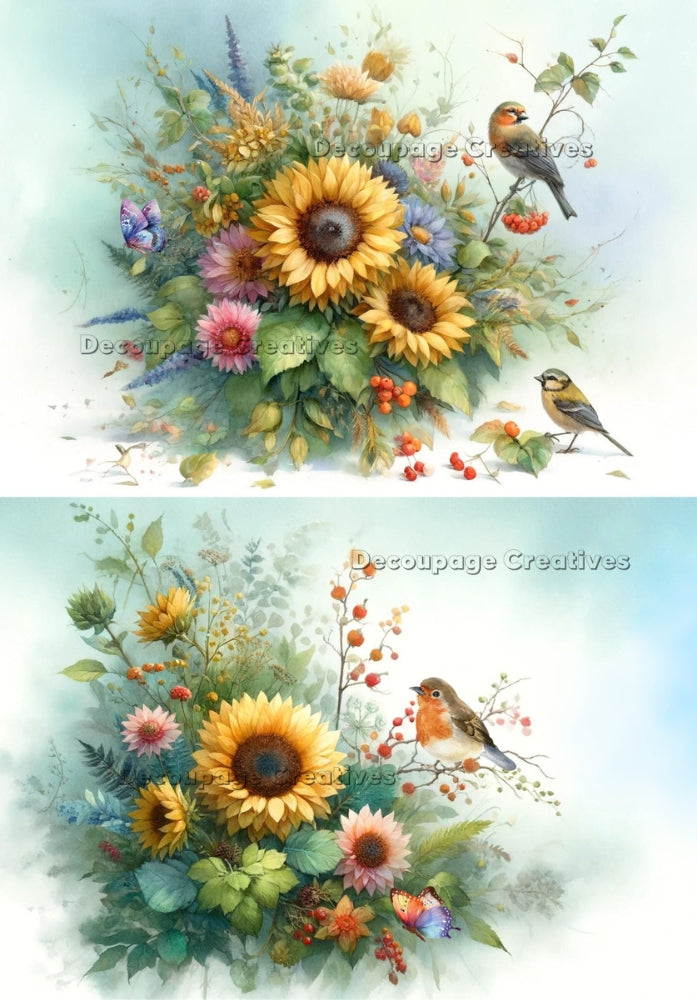 sunflowers and birds with butterfiles Decoupage Creatives