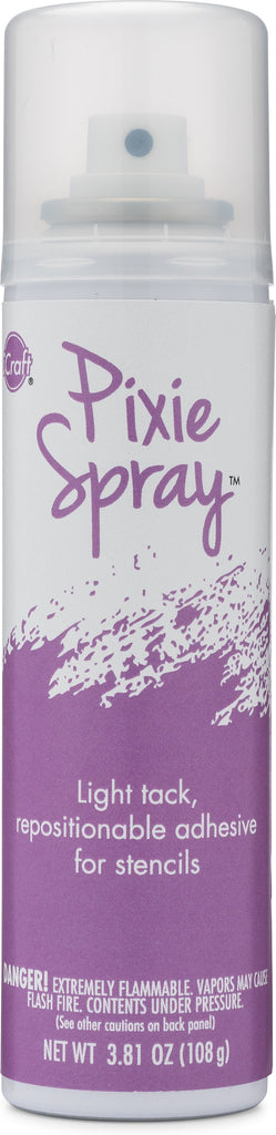 One 3.8 fl oz bottle of Stencil Spray removable adhesive by Pixie Spray. White and purple bottle.