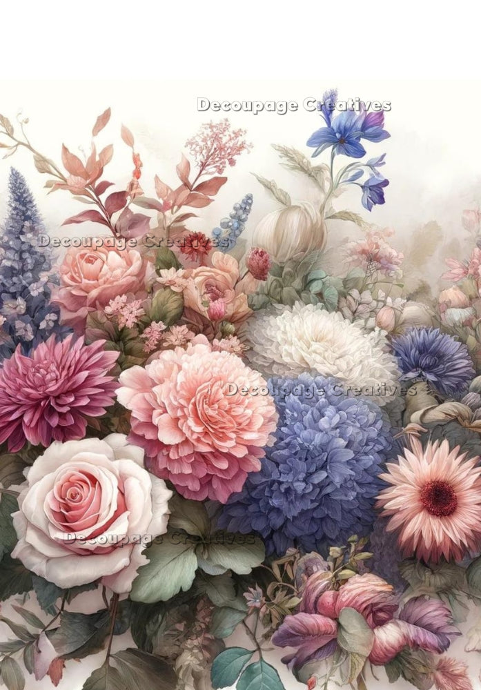 spring flowers and pink flowers with blue hydrangea Decoupage Creatives